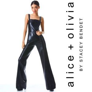 Alice + Olivia Linette Vegan Leather Jumpsuit